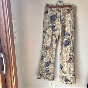 VINTAGE Brocade Flare Pants Satin Floral 100% Cotton Bootcut 70s Hippie BUBBA